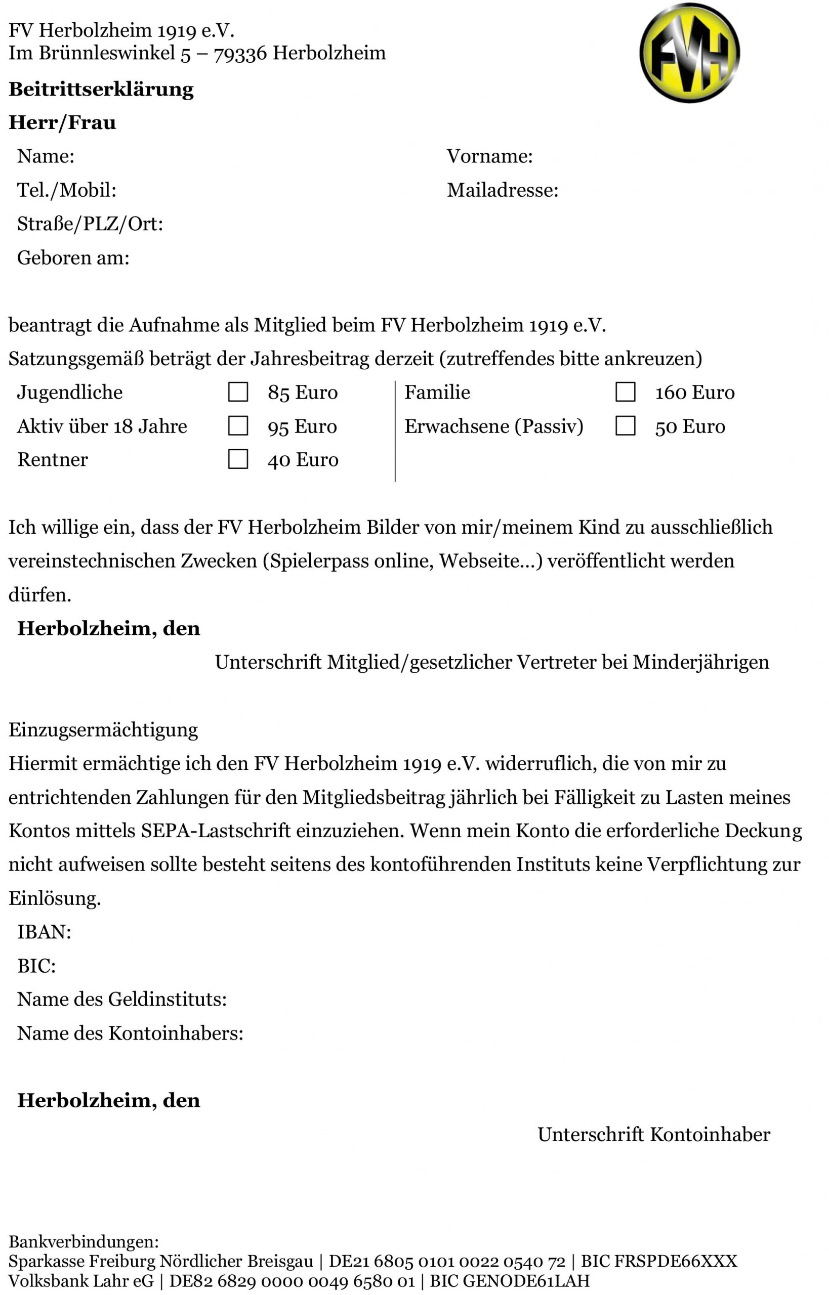 Beitrittserklärung FV Herbolzheim