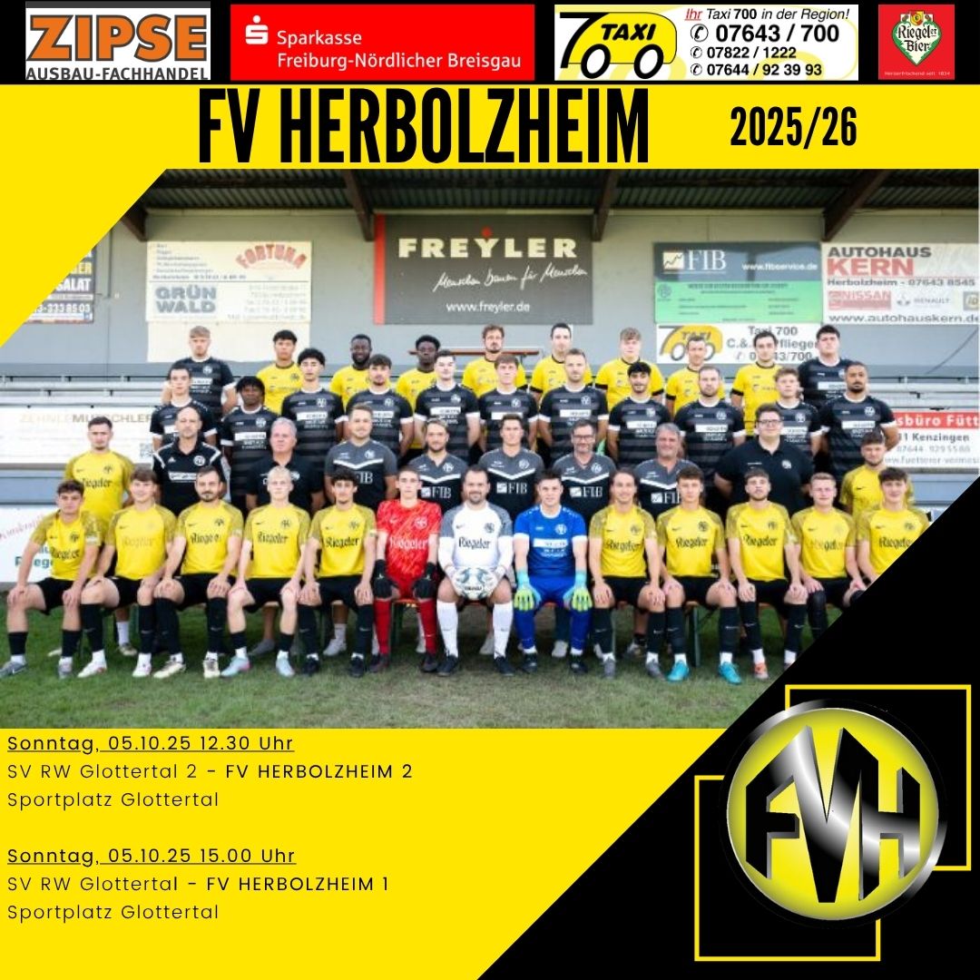 So 04.10.25 12.30 Uhr SV RW Glottertal 2 - FVH 2
So 04.10.25 15.00 Uhr SV RW Glottertal 1 - FVH 1