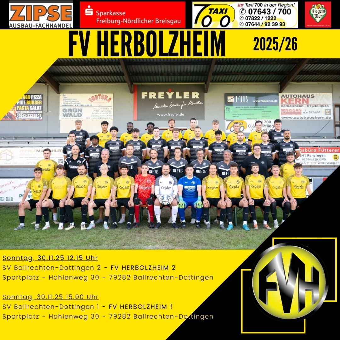 So 30.11.25 12.15 SV Ballrechten-Dottingen 2 - FVH 2
So 30.11.25 15.00 SV Ballrechten-Dottingen 1 - FVH 1